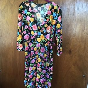 Photo real floral faux wrap dress by Sami + Dani